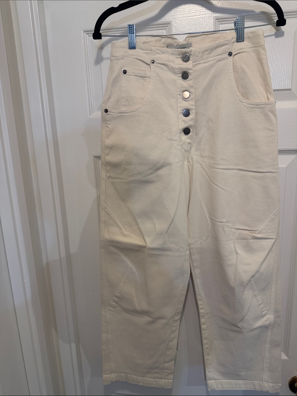 Rachel Comey Cream High-Rise Button-Fly Straight-Leg Jeans
